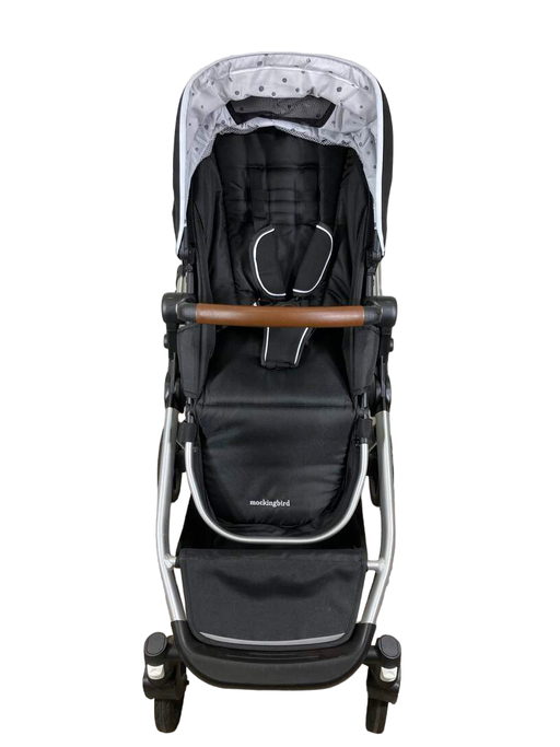 secondhand Mockingbird Single to Double Stroller, 2022, Watercolor Drops, Silver with Penny Leather, Black