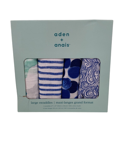 used Aden + Anais Large Cotton Muslin Swaddle 4pk, Seafaring