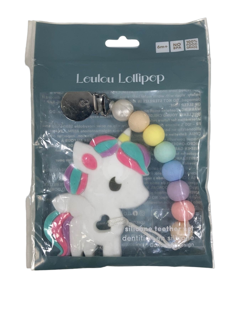 used LouLou Lollipop Silicone Teether Gem Set, Rainbow Unicorn