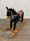 used Pier 1 Imports Plush Wooden Rocking Horse, Leather Saddle