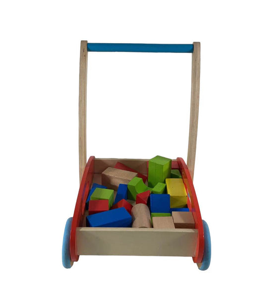 used Wooden Push Wagon, with Blocks