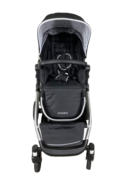 secondhand Mockingbird Single to Double Stroller, 2022, Silver with Black Leather, Black , Watercolor Drops