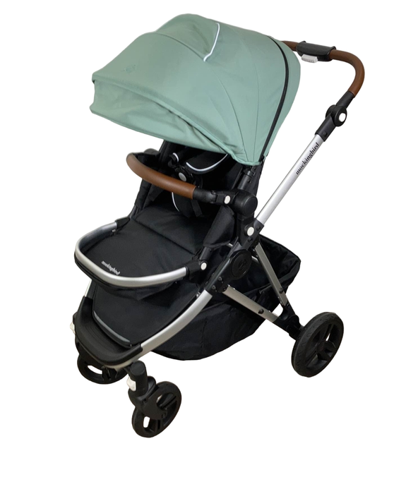 used Mockingbird Single Stroller, 2023, Sage, Watercolor Drops, Silver With Penny Leather