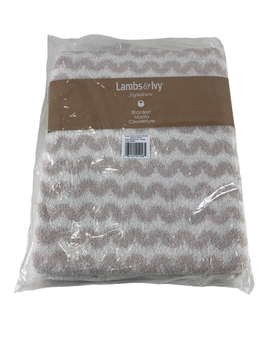 used Lambs & Ivy Signature Separates Chenille Baby Blanket, Taupe/White Chevron