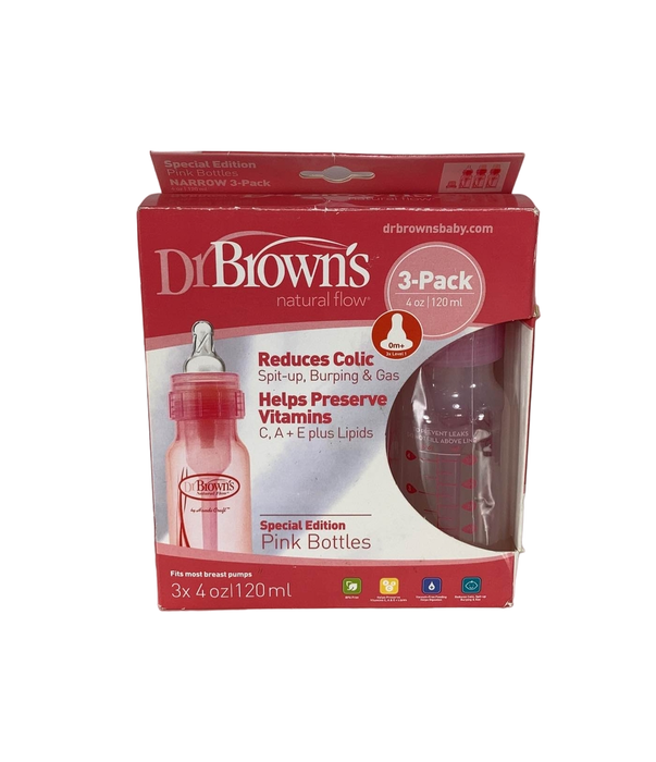 used Dr. Brown's Natural Flow Wide Neck Bottles 3pack, Special Edition Pink 4oz