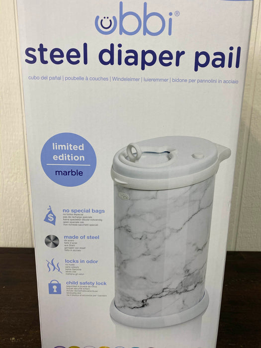 secondhand Ubbi Diaper Pail, Marble 