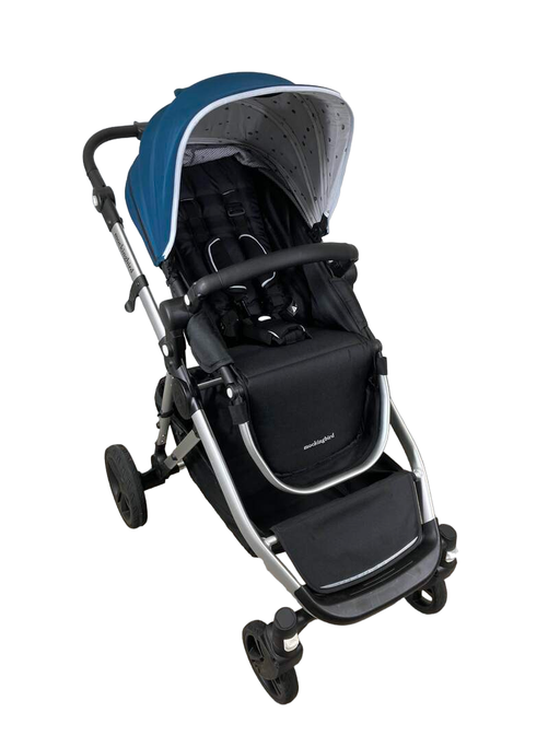 used Mockingbird Single to Double Stroller, 2023, Silver with Black Leather, Watercolor Drops, Sea