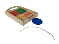 secondhand Monti Kids Shapes Lacing Toy With Tray