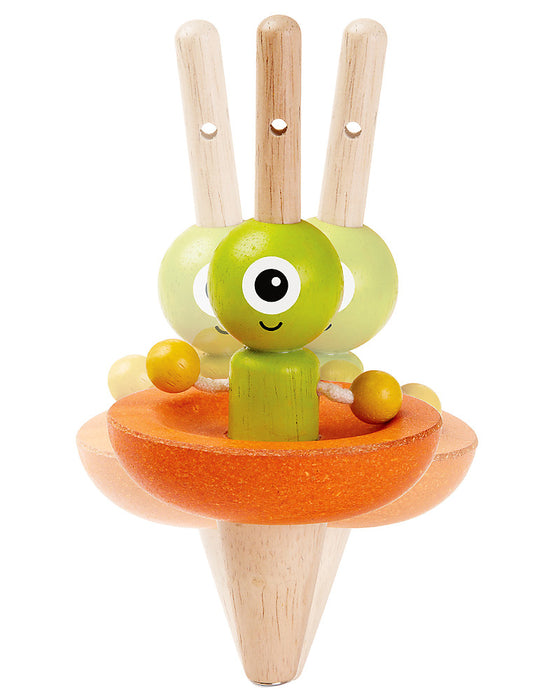 Plan Toys Wooden Alien In A Spaceship Spinning Top